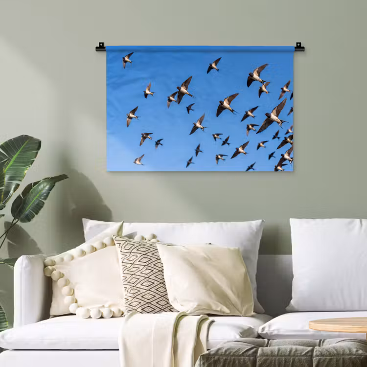 Zwaluwen - Vliegen - Blauw Wandkleed katoen klein -sfeer7