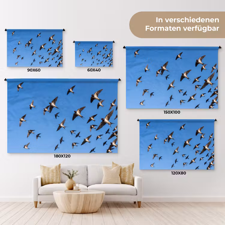 Zwaluwen - Vliegen - Blauw Wandkleed katoen klein -tsfeer8_DE