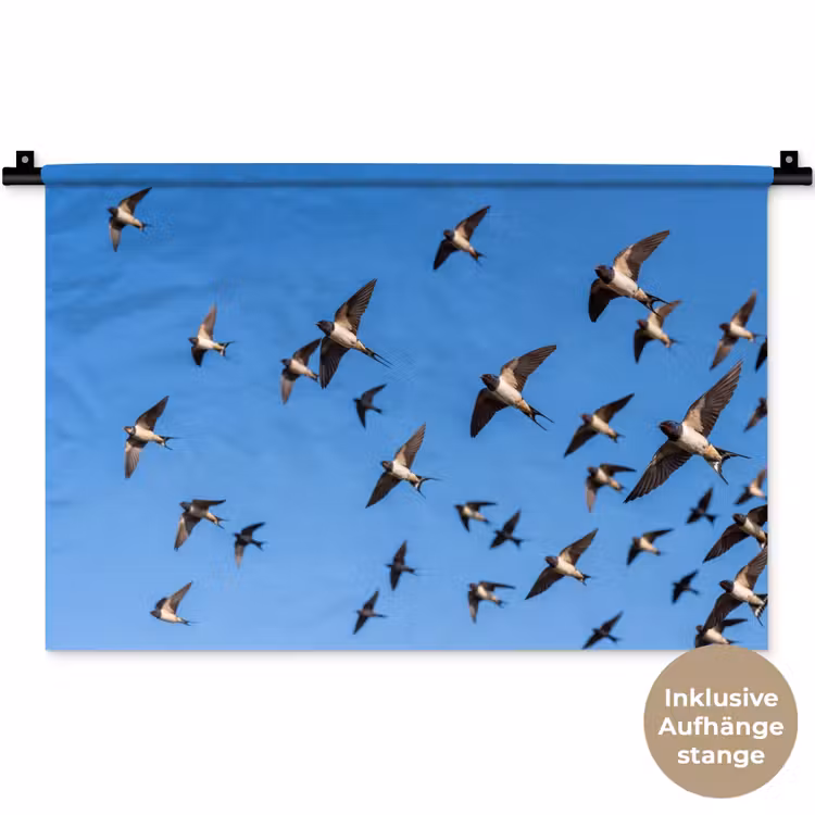 Zwaluwen - Vliegen - Blauw Wandkleed katoen klein -t3d_DE