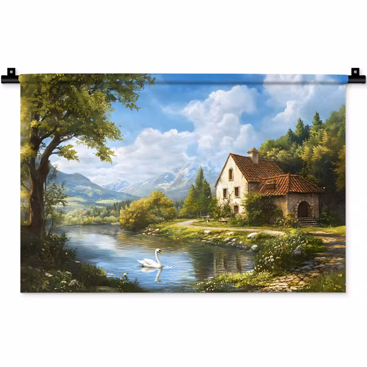 Zwaan - Bomen - Rust Wandkleed katoen klein -zz3d