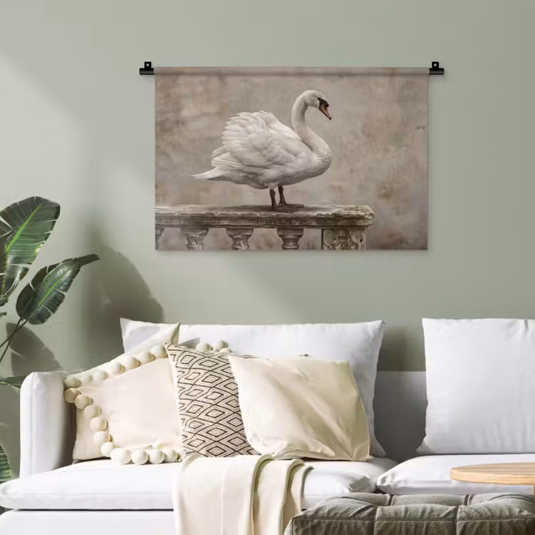 Zwaan - Elegant - Dieren - Wit Wandkleed katoen klein -sfeer7