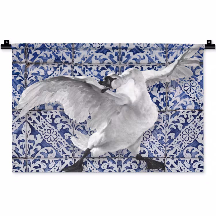 Zwaan - Kunst - Delfts blauw - Schilderij - Oude meesters Wandkleed katoen klein -zz3d