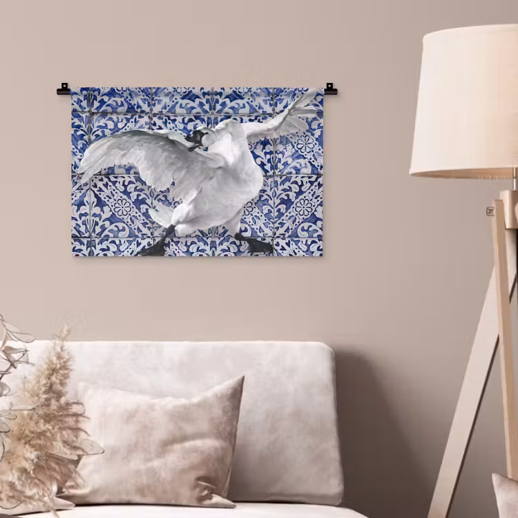 Zwaan - Kunst - Delfts blauw - Schilderij - Oude meesters Wandkleed katoen klein -sfeer4