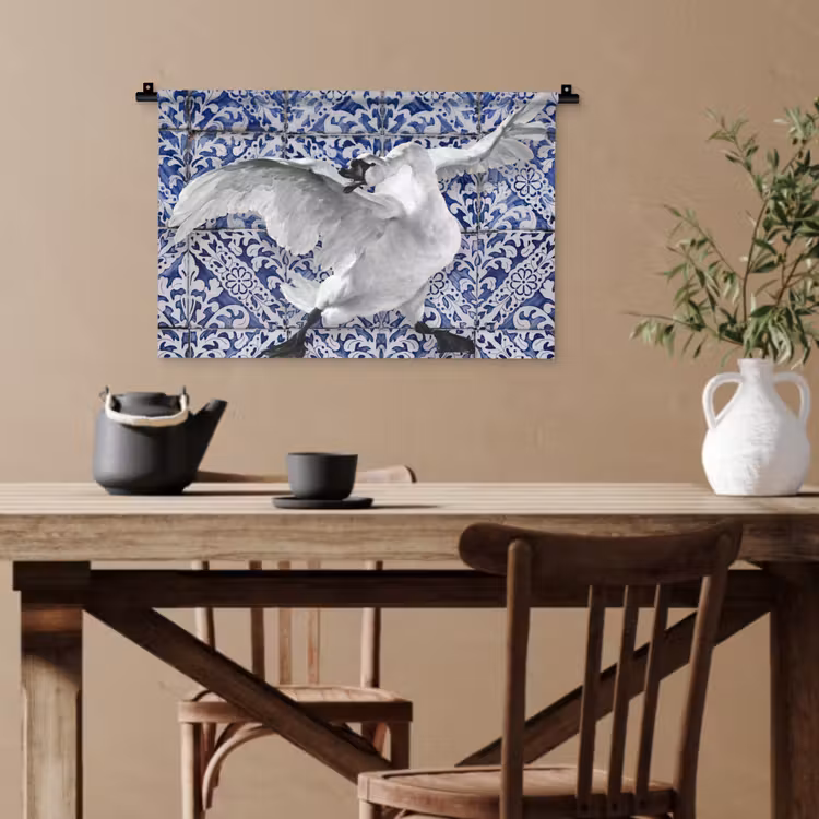 Zwaan - Kunst - Delfts blauw - Schilderij - Oude meesters Wandkleed katoen klein -sfeer6