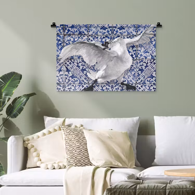 Zwaan - Kunst - Delfts blauw - Schilderij - Oude meesters Wandkleed katoen klein -sfeer7