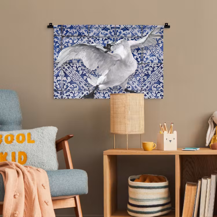 Zwaan - Kunst - Delfts blauw - Schilderij - Oude meesters Wandkleed katoen klein -wsfeer4_kind