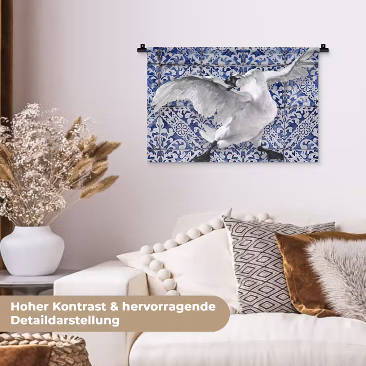 Zwaan - Kunst - Delfts blauw - Schilderij - Oude meesters Wandkleed katoen klein -tsfeer1_DE