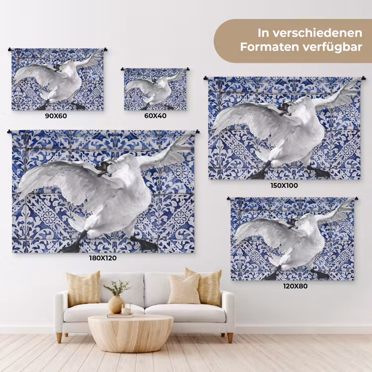 Zwaan - Kunst - Delfts blauw - Schilderij - Oude meesters Wandkleed katoen klein -tsfeer8_DE