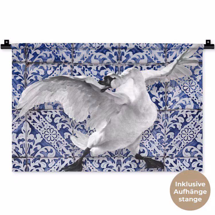Zwaan - Kunst - Delfts blauw - Schilderij - Oude meesters Wandkleed katoen klein -t3d_DE