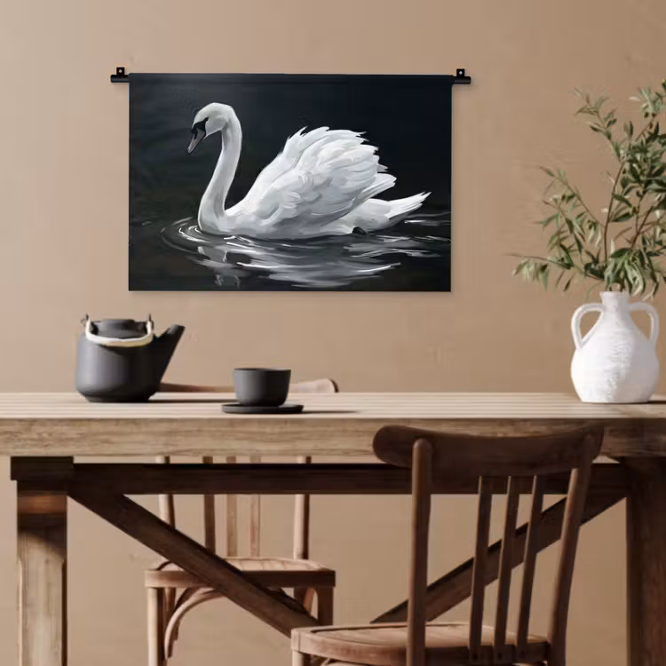 Zwaan - Water - Natuur - Realistisch - Wit Wandkleed katoen klein -sfeer6