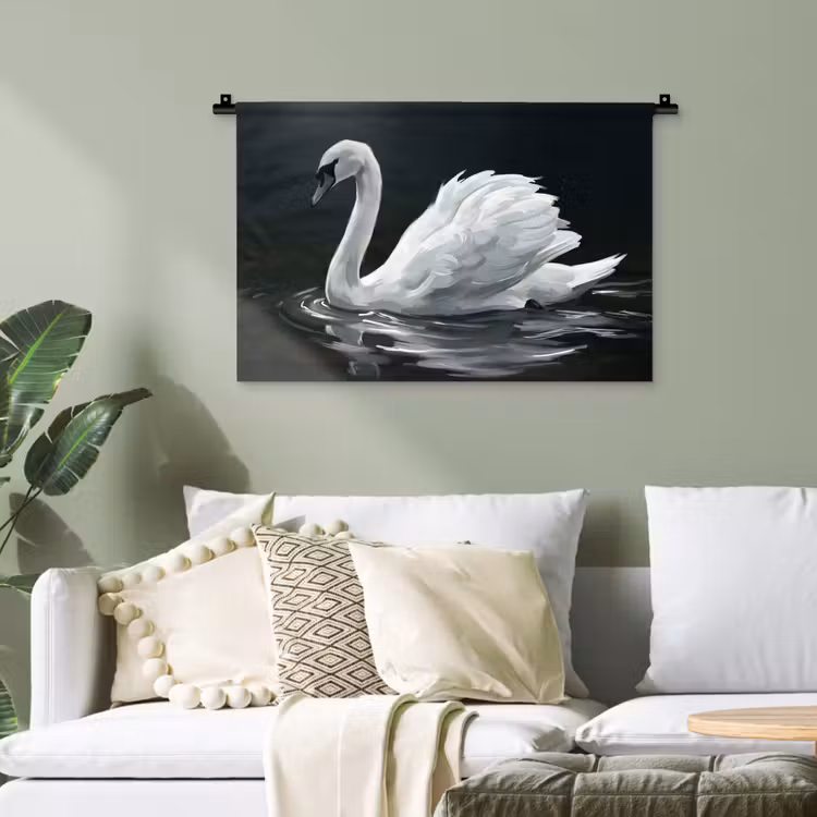 Zwaan - Water - Natuur - Realistisch - Wit Wandkleed katoen klein -sfeer7