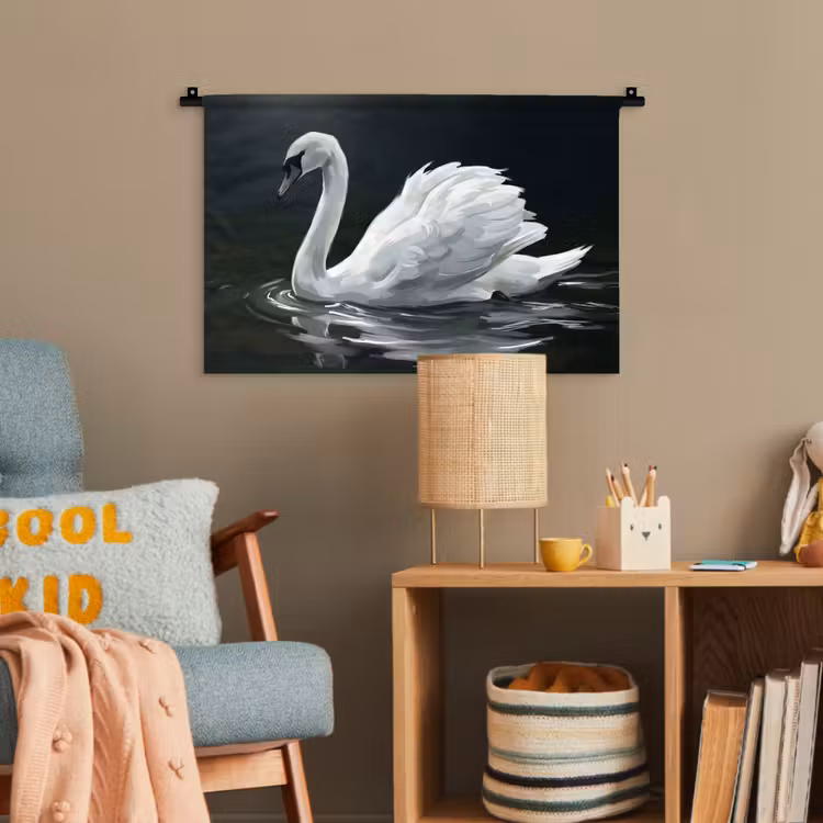 Zwaan - Water - Natuur - Realistisch - Wit Wandkleed katoen klein -wsfeer4_kind