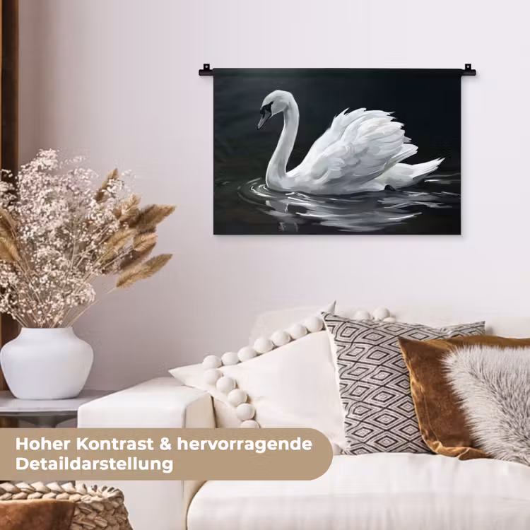 Zwaan - Water - Natuur - Realistisch - Wit Wandkleed katoen klein -tsfeer1_DE