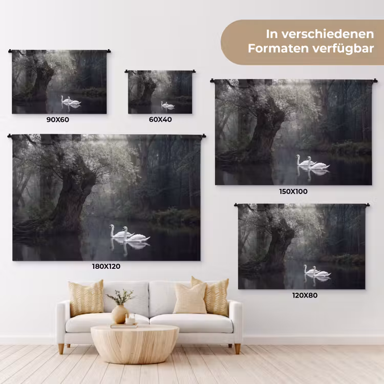 Zwanen - Rivier - Bos Wandkleed katoen klein -tsfeer8_DE