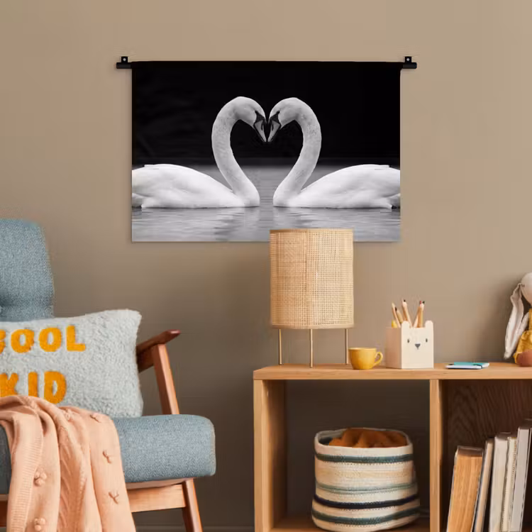 Zwanen - Hart - Zwart - Wit Wandkleed katoen klein -wsfeer4_kind