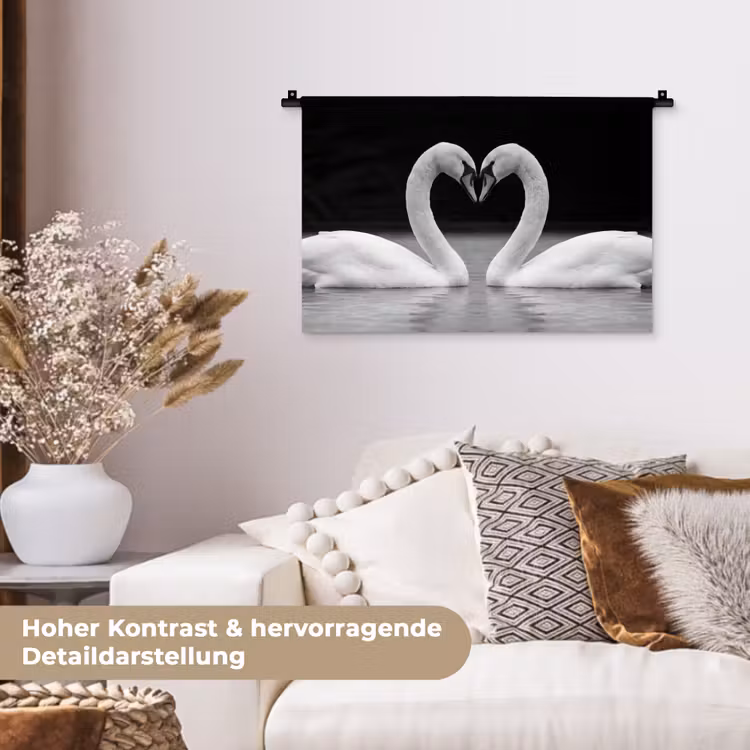 Zwanen - Hart - Zwart - Wit Wandkleed katoen klein -tsfeer1_DE