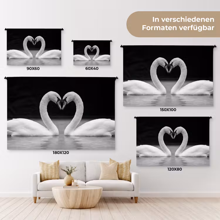 Zwanen - Hart - Zwart - Wit Wandkleed katoen klein -tsfeer8_DE