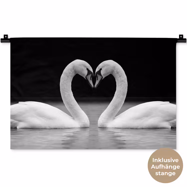 Zwanen - Hart - Zwart - Wit Wandkleed katoen klein -t3d_DE
