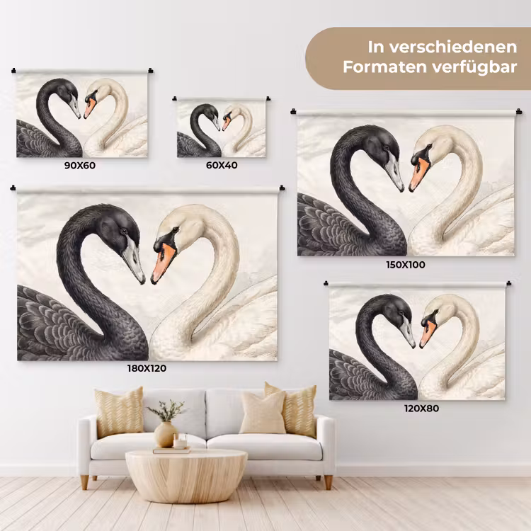 Zwanen - Hartvorm - Dieren Wandkleed katoen klein -tsfeer8_DE