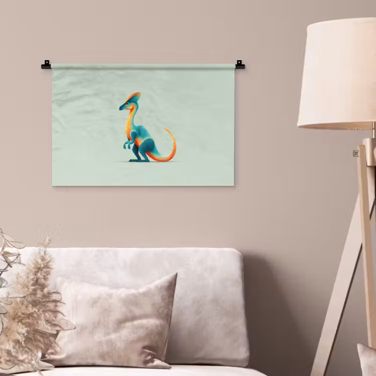 Staart - Dino - Minimalistisch - Blauw Wandkleed katoen klein -sfeer4