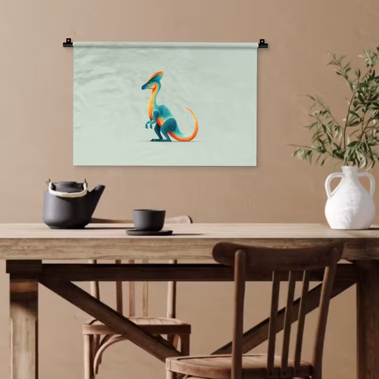Staart - Dino - Minimalistisch - Blauw Wandkleed katoen klein -sfeer6