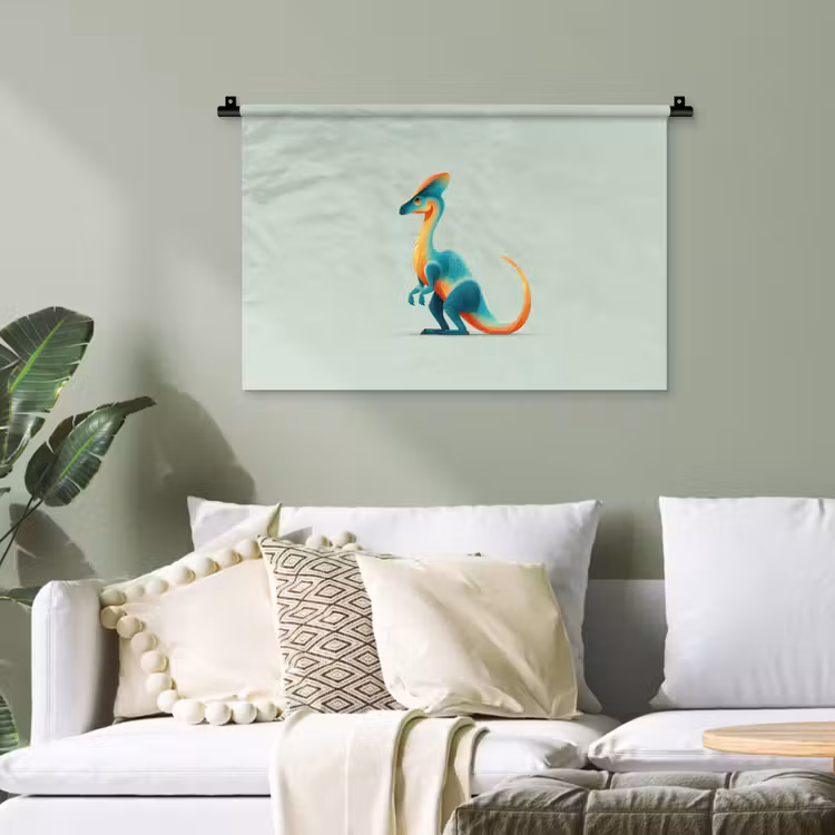 Staart - Dino - Minimalistisch - Blauw Wandkleed katoen klein -sfeer7