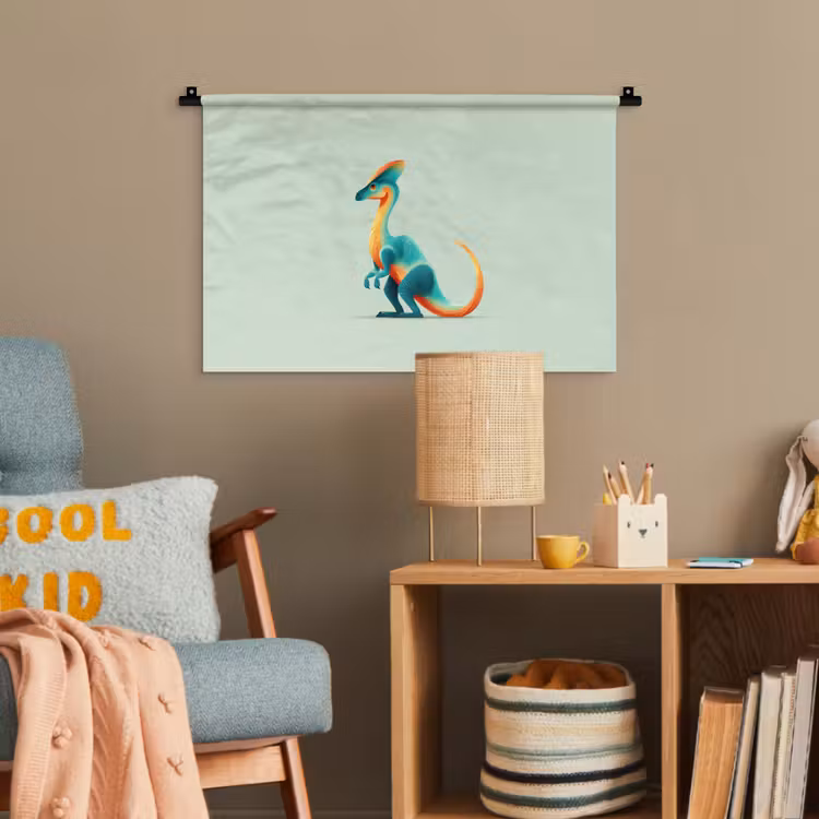 Staart - Dino - Minimalistisch - Blauw Wandkleed katoen klein -wsfeer4_kind