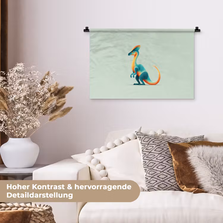 Staart - Dino - Minimalistisch - Blauw Wandkleed katoen klein -tsfeer1_DE