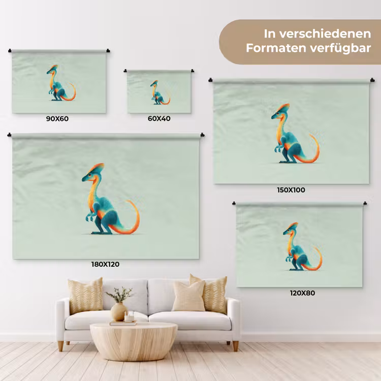 Staart - Dino - Minimalistisch - Blauw Wandkleed katoen klein -tsfeer8_DE