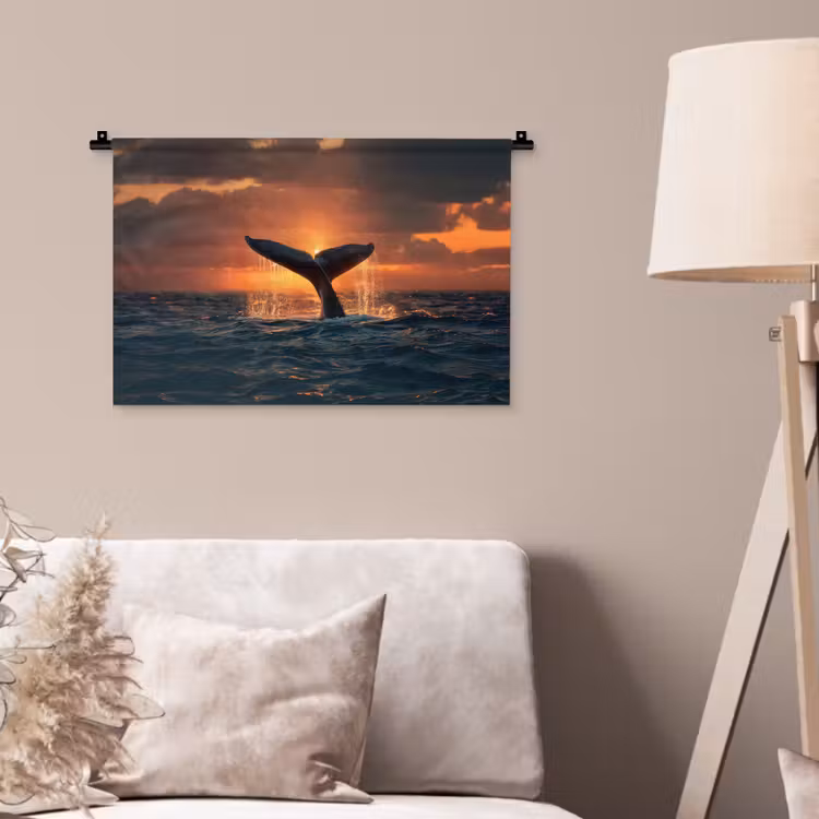 Walvis staart - Water - Zonsondergang Wandkleed katoen klein -sfeer4