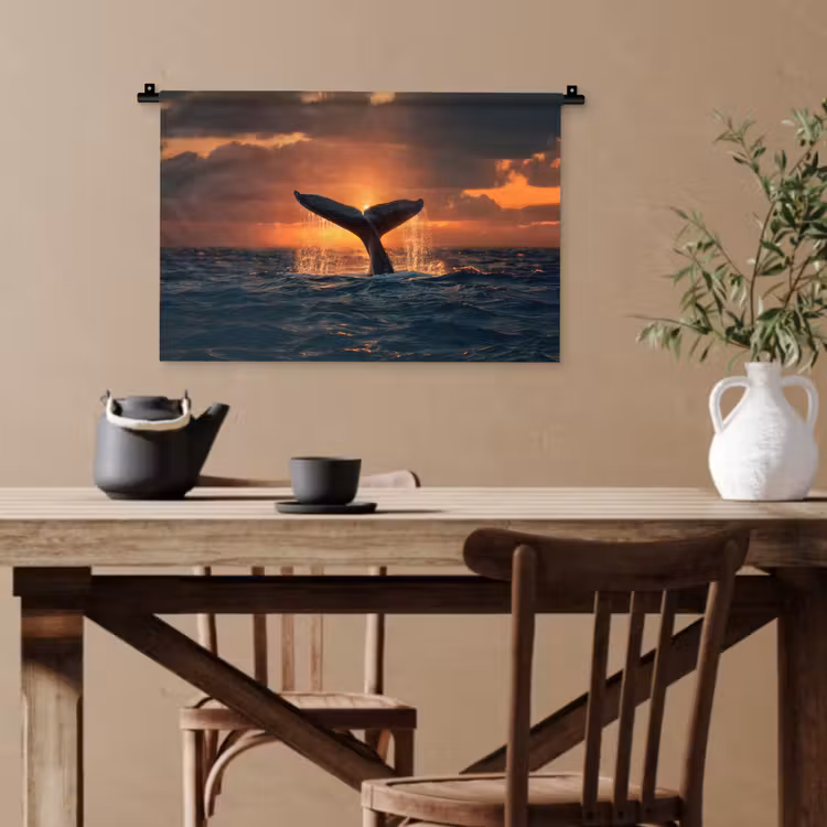 Walvis staart - Water - Zonsondergang Wandkleed katoen klein -sfeer6