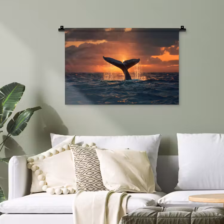 Walvis staart - Water - Zonsondergang Wandkleed katoen klein -sfeer7