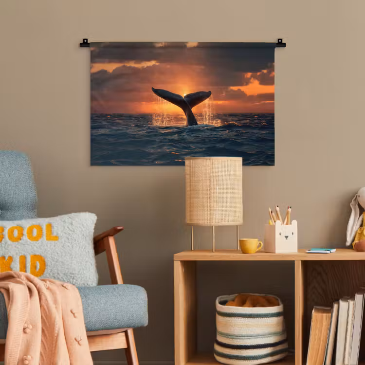 Walvis staart - Water - Zonsondergang Wandkleed katoen klein -wsfeer4_kind