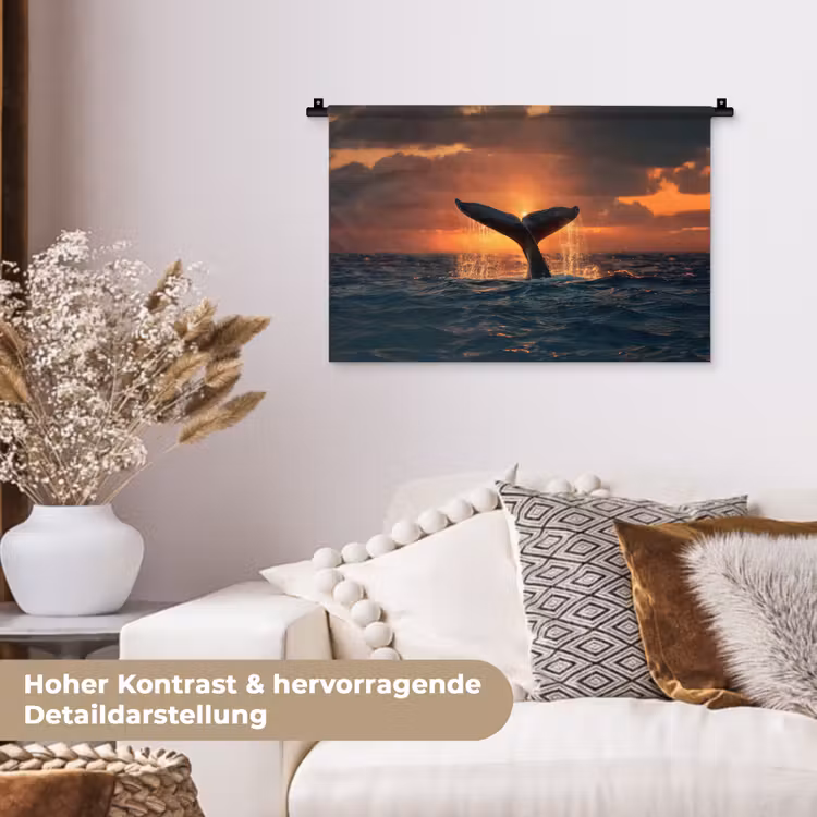 Walvis staart - Water - Zonsondergang Wandkleed katoen klein -tsfeer1_DE