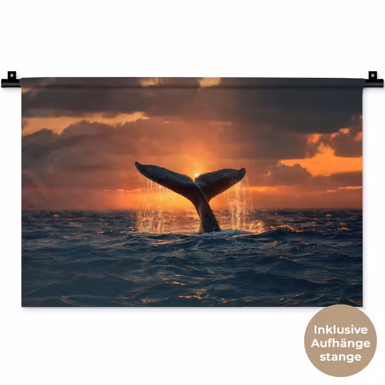 Walvis staart - Water - Zonsondergang Wandkleed katoen klein -t3d_DE