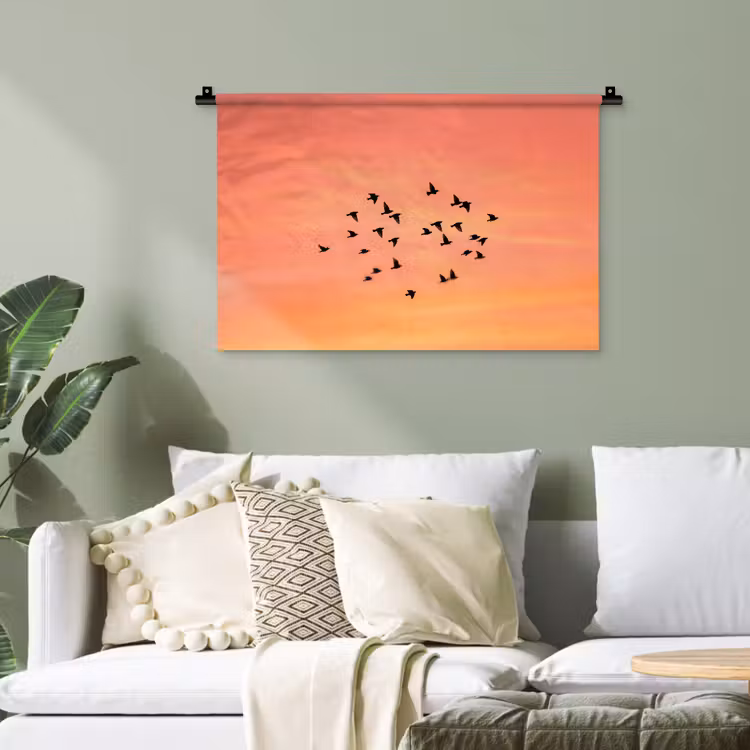 Zwerm - Vogels - Oranje Wandkleed katoen klein -sfeer7