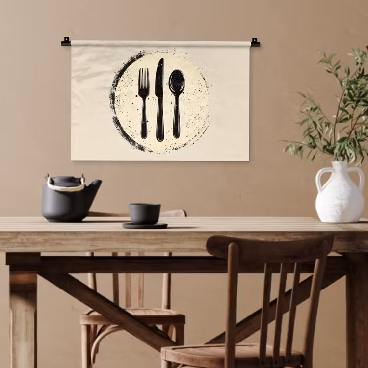 Zwart - Bestek - Rondje Wandkleed katoen klein -sfeer6