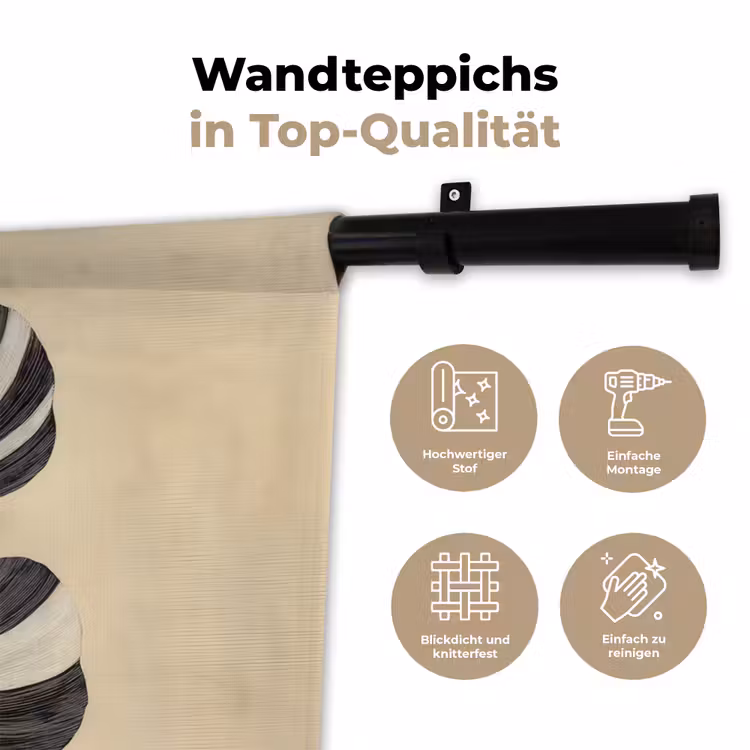 Zwart - Bladeren - Strepen - Minimalistisch Wandkleed katoen klein -tsfeer2_DE