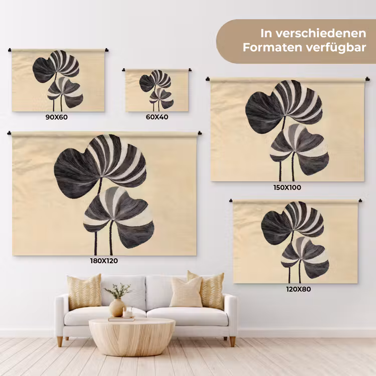 Zwart - Bladeren - Strepen - Minimalistisch Wandkleed katoen klein -tsfeer8_DE