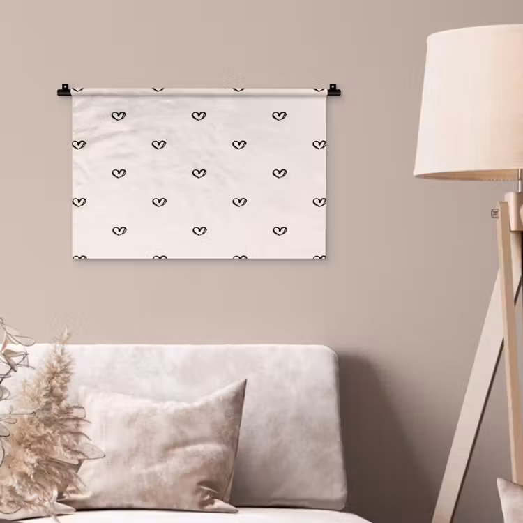 Zwart - Hartjes - Patroon Wandkleed katoen klein 269 -sfeer4