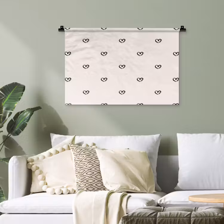 Zwart - Hartjes - Patroon Wandkleed katoen klein 269 -sfeer7