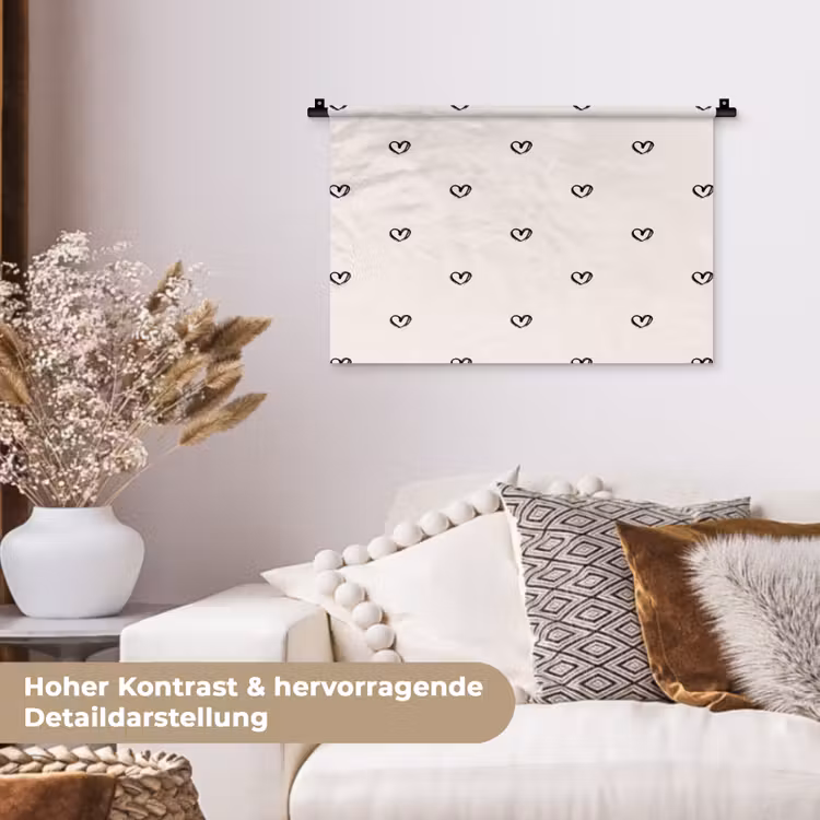 Zwart - Hartjes - Patroon Wandkleed katoen klein 269 -tsfeer1_DE
