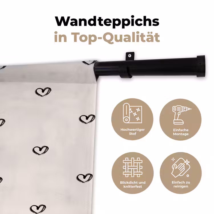 Zwart - Hartjes - Patroon Wandkleed katoen klein 269 -tsfeer2_DE
