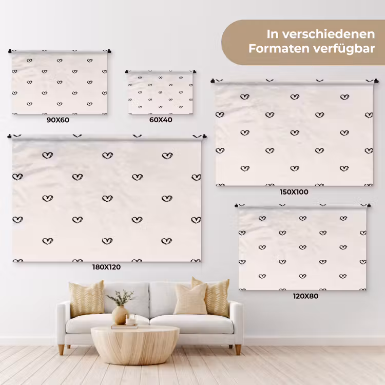 Zwart - Hartjes - Patroon Wandkleed katoen klein 269 -tsfeer8_DE