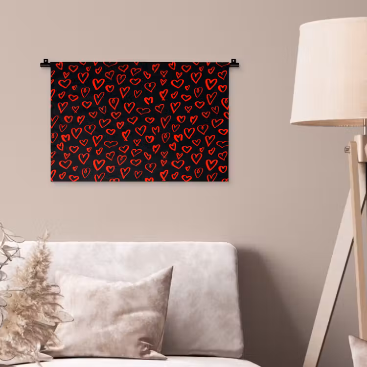 Zwart - Harten - Rood Wandkleed katoen klein 269 -sfeer4