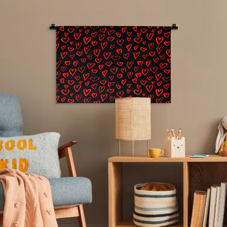 Zwart - Harten - Rood Wandkleed katoen klein 269 -wsfeer4_kind