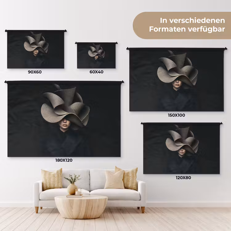 Zwarte - Hoed - Vrouw Wandkleed katoen klein -tsfeer8_DE