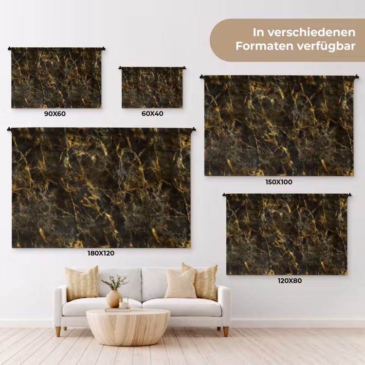 Zwart - Marmer - Goud Wandkleed katoen klein 269 -tsfeer8_DE