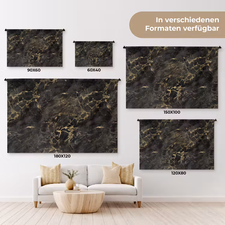 Zwart - Marmer - Goud - Nerf Wandkleed katoen klein 269 -tsfeer8_DE