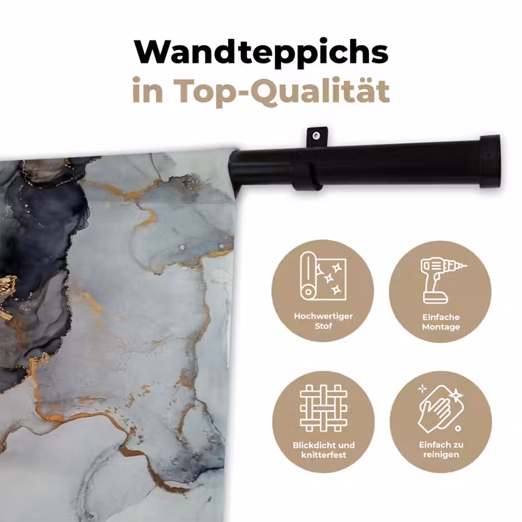 Zwart - Marmer - Luxe - Goud Wandkleed katoen klein -tsfeer2_DE